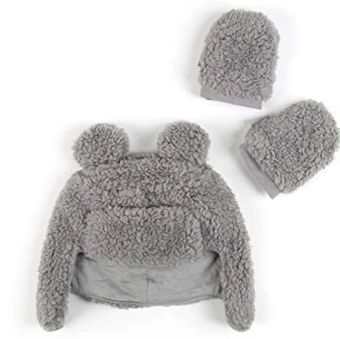 Tadpoles Super Soft Plush Sherpa Hat & Mittens Set, Grey