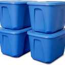 HOMZ 4-Pack Durable Molded Bin, Plastic Storage Containers w/Lids, 10 Gallon, Blue - Stackable Organizer Totes and Boxes for Bedroom, Kitchen, and Garage Organization