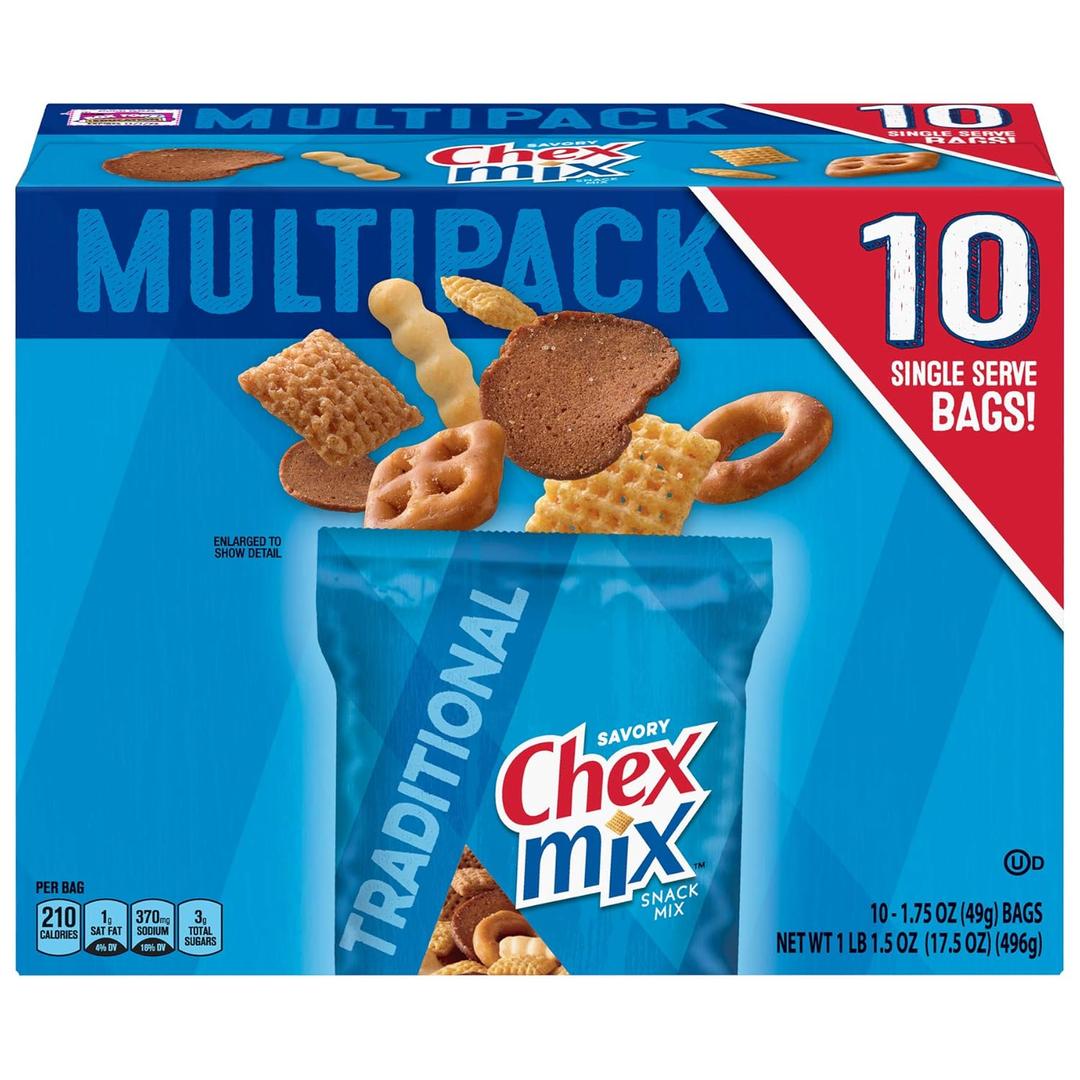 Chex Mix Snack Mix, Traditional Original Recipe, Multipack, Single Serve Snack Bags, 10 Ct, 17.5 oz (EXP 10/25/26)