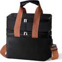 Lunch Bag Upgraded Insulated Lunch Box for Men and Women - 15-20L Expandable Double Deck, Leakproof Soft Cooler Bag with Side Tissue Pocket - Large Adult Lunch Tote for Work, Picnic, Beach (Black)