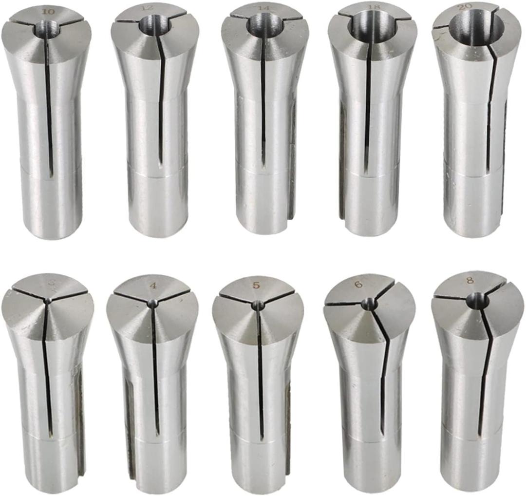 R8 Round Collet Set 10Pcs R8 Collet Chuck Spring Collet Set CNC Engraving Milling Lathe Chuck Tool 3-20MM Fit for CNC Engraving Machine and Milling Lathe Tool