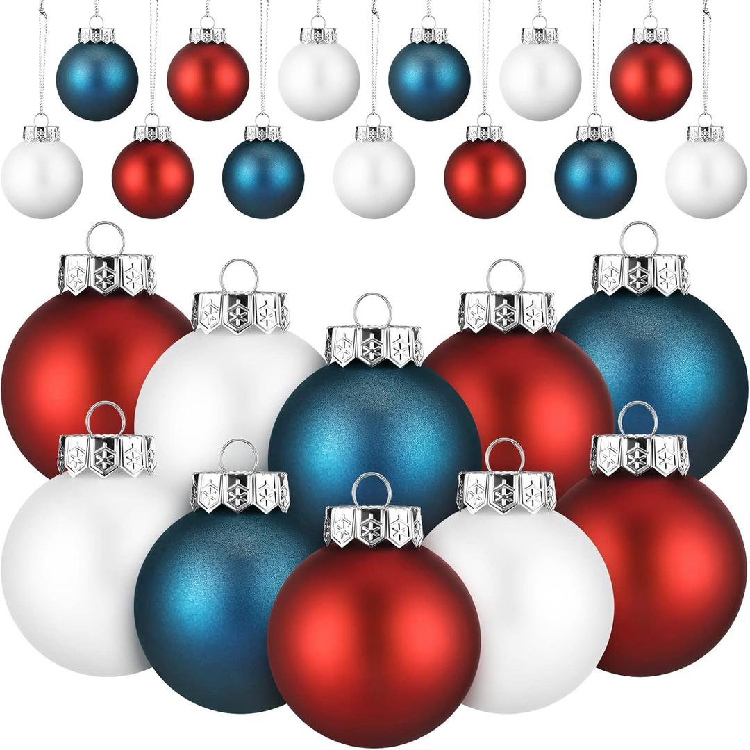 Leitee Christmas Hanging Ball Patriotic Tree Ornament Decoration Wedding Hanger Ball for Christmas Tree, 2.36 in(Red, Navy Blue, White,24 Pcs)
