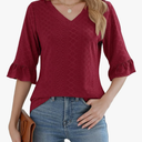 Womens 3/4 Flutter Sleeve Tops V Neck Shirts for Business Casual Loose Tunic Work Dressy Blouses Size 8
