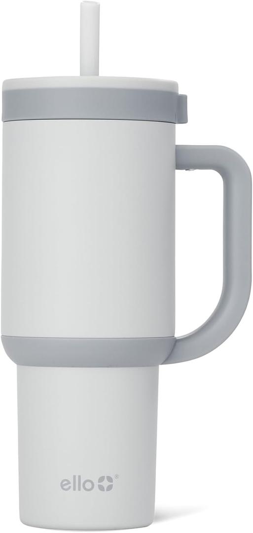 Ello Oasis 24 oz Tumbler with Handle & Retracting Straw | Reusable Insulated Stainless Steel Cup 100% Leakproof, Gifts for Teens Women Men | Keeps cold for 24 Hours, Cup Holder Friendly, Grayscale