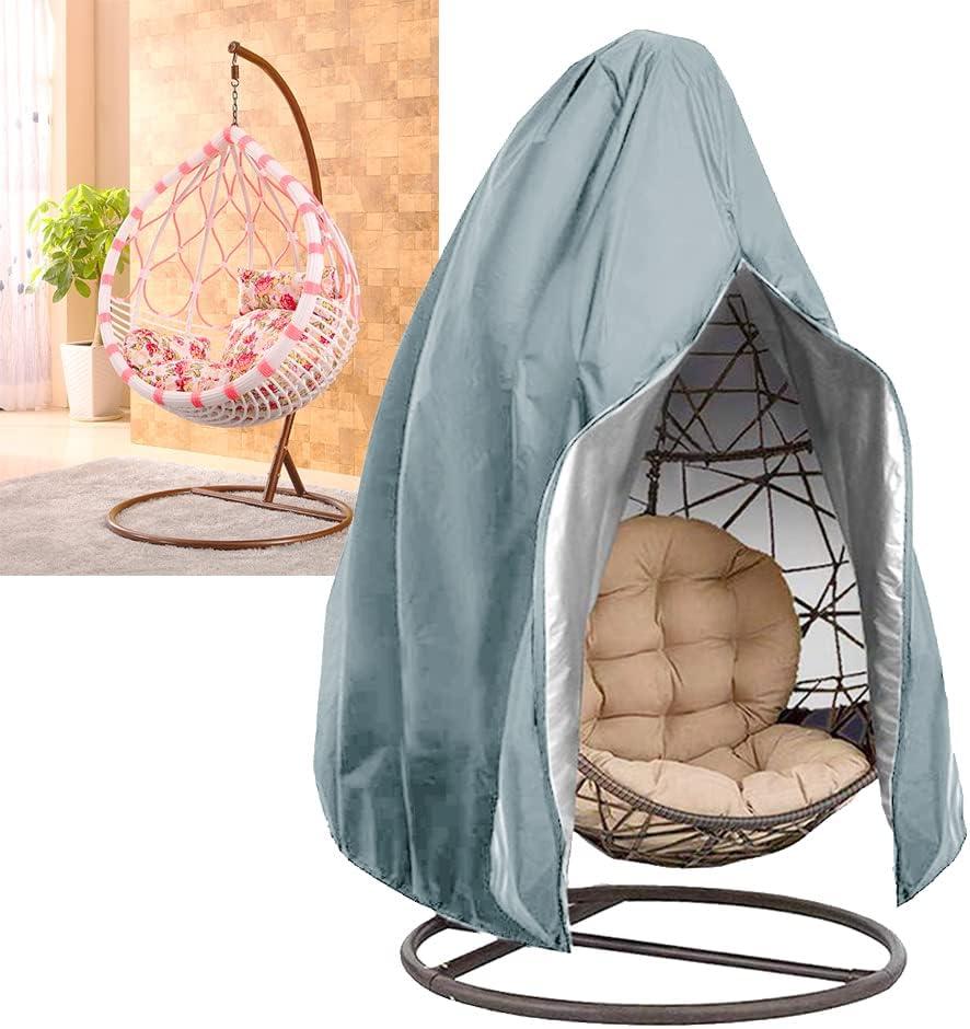 UpgradedPatio Egg Chair Covers with Zipper, Wicker Egg Swing Chair Covers, Waterproof Heavy Duty Weather Resisatnt Outdoor Chair Cover, Windproof Hanging Chair Cover, 75" x 45", Grey, 1 Pack