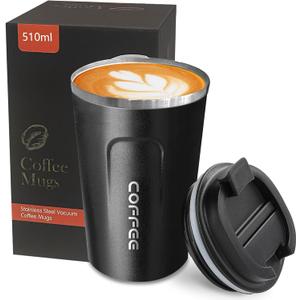 YINBAOGE Insulated Travel Coffee Mug Spill Proof Leak Proof Pobtable To Go Camping Stainless Steel Coffee Tumbler Reusable Coffee Cups with Lids Thermos for Hot and Cold Drink (2nd-Black, 17 OZ)