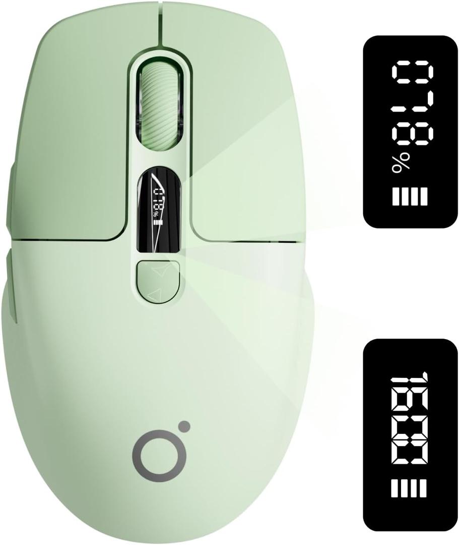 EWEADN Q1 Wireless Mouse, BT & 2.4G Silent Mouse Quiet Click with 1600 DPI Levels, Battery & DPI LED Screen Display, 6 Button Small Portable Bluetooth Mouse for Laptop/PC/Mac-Green