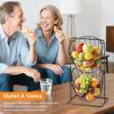 2 Tier Fruit Basket , Countertop Fruit Vegetable Bowl for Kitchen Counter Metal Wire Storage Basket Fruits Stand Holder Organizer for Bread Snack Veggies Produce（Black）
