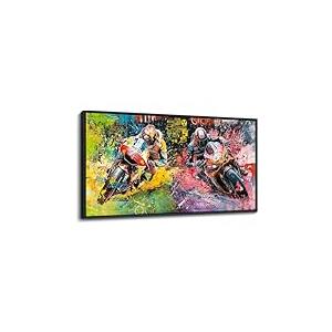 Motorcycle Wall Art, Graffiti Motorcycle Pictures Wall Decor, Racer Sports Canvas Prints Painting, Modern Large Framed Artwork For Living Room Office Bedroom Bathroom Corridor 60"x 30"