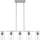 39.4" Kitchen Island Lighting, 5 Lights Clear Glass Pendant Light Fixtue, Chrome Linear Metal Chandelier for Dining&Living Room Foyer,Height Adjustable,E26 Socket
