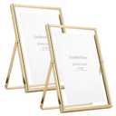 Gold 5x7" Floating Frame 2pack for Photo Sizes(3.5x5'',4x6'')for Adjustable Tabletop/Shelf Photo Frame,4x6'' Classy Gift floating frames for Wedding,Christmas,Birthady,Home or Office Decor.
