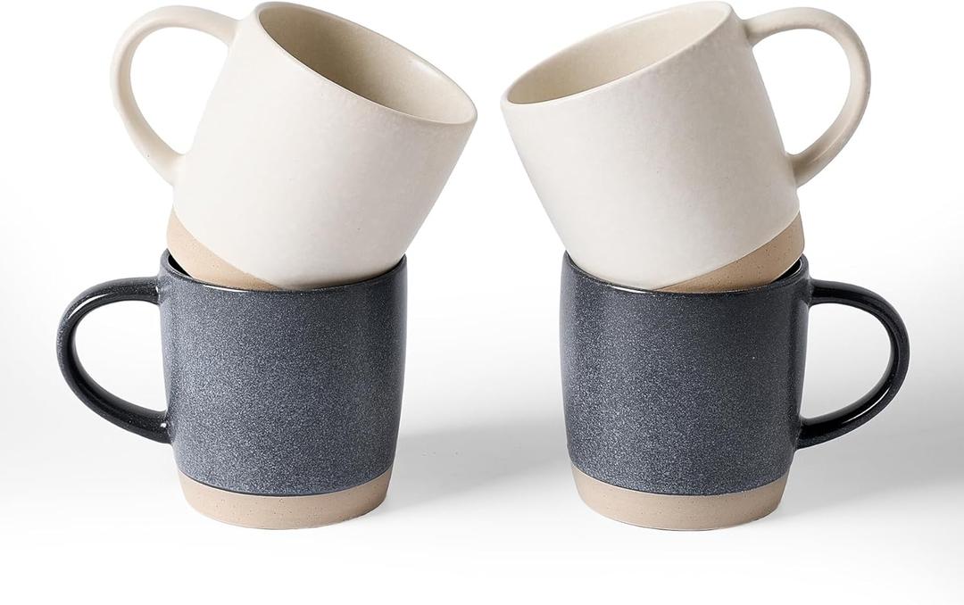 famiware Coffee Mugs Set of 4, Milkyway 13 oz Mug Set, Ceramic Cup Set with Handle for Coffee, Tea, Cocoa, Milk, Matte White + Matte Dark Charcoal