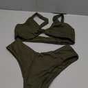 geluboao Bikini Set for Women Solid V Neck Knot Front Push Up High Leg Thong Two Piece Swimsuit (Small, Army Green)