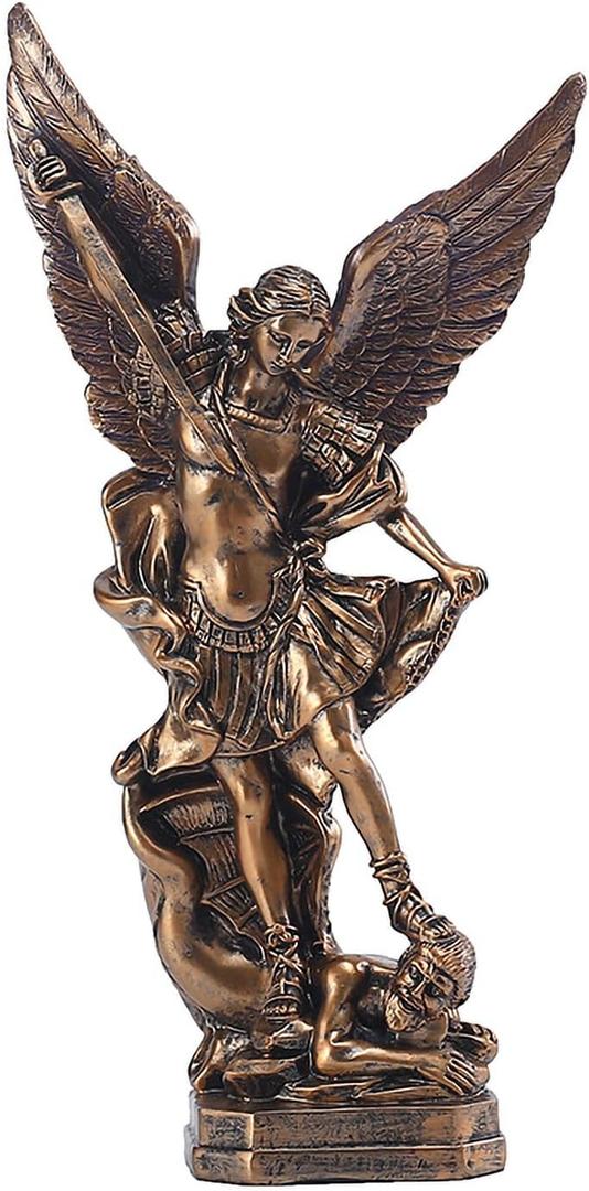 12.5 in Archangel San Michael Statue for Home Decor, Bronze Home Decor Sculpture,Vintage Resin Collectible Figurine