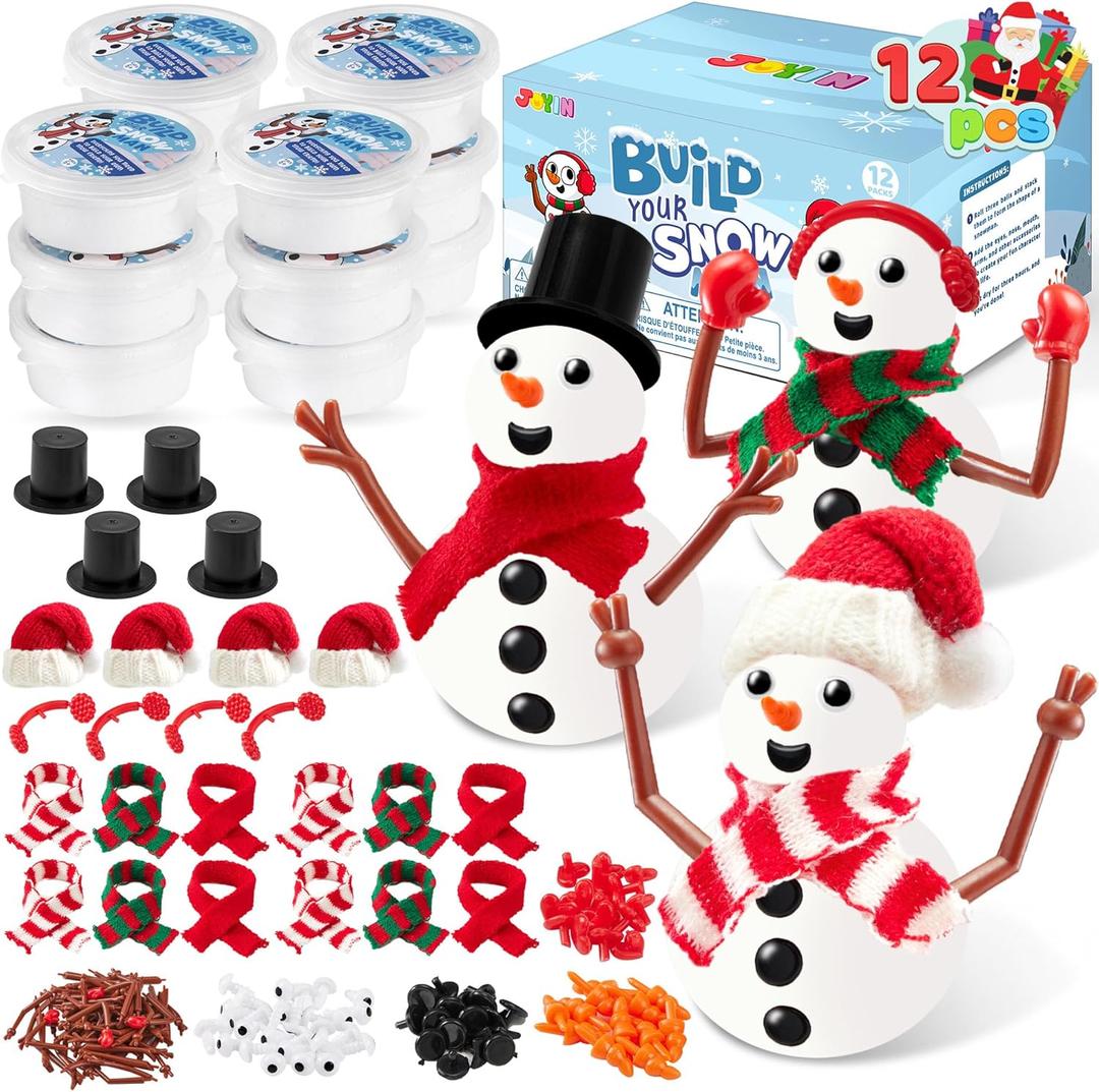 JOYIN Christmas Build a Snowman Craft Kit, 12 Pack Modeling Clay DIY Make a Snowman Kit for Christmas Arts and Craft Activities, Xmas Gift Stocking Stuffers for Kids, School Funny Toy Party Favor