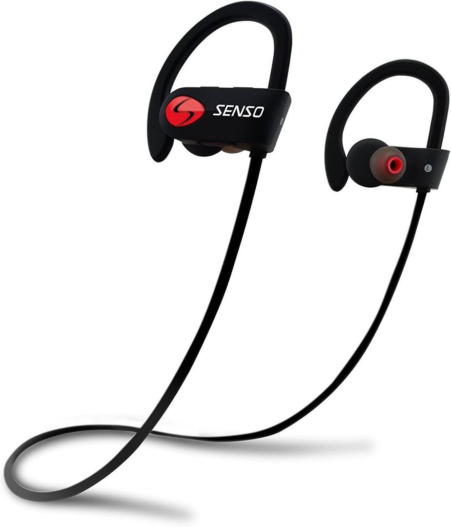 SENSO Bluetooth Headphones, Best Wireless Sports Earbuds w/Mic IPX7 Waterproof HD Stereo Sweatproof Earphones for Gym Running Workout Noise Cancelling Earphones Earbuds Noise Cancelling Headsets