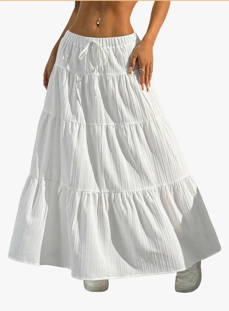 Verdusa Women's Long Maxi Skirt 2026 Boho Flowy Flared Ruffle Skirts Beach Vacation Spring Going Out Outfits, Size Large