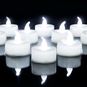 LANKER Flameless Candles with 6H Timer, Steady Cool White LED Tea Lights, Romantic Long Lasting Battery Operated Fake Candles for Party, Halloween and Christmas, Set of 24 (Cool White)
