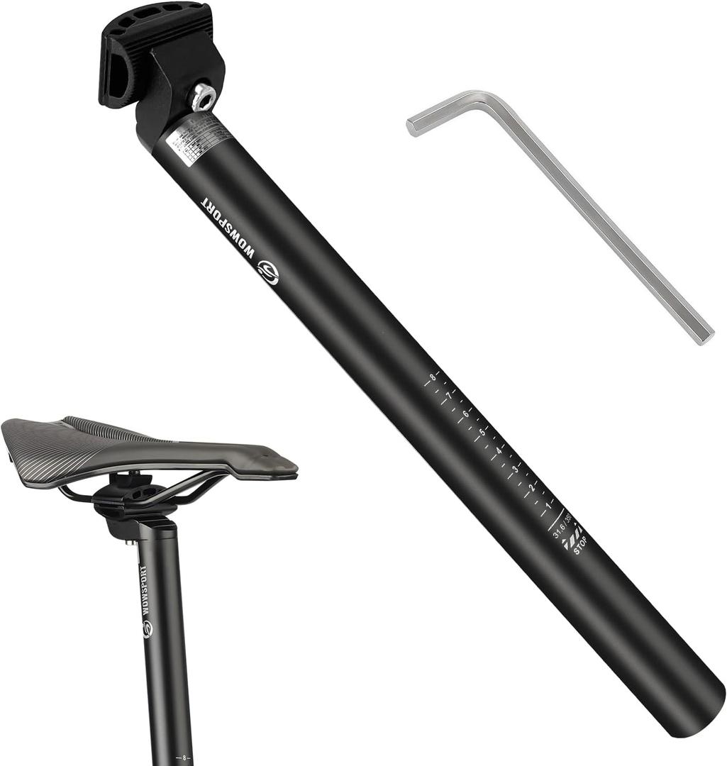 WOWSPORT Bike Seat Post 25.4/27.2/28.6/30.9/31.6mm x 350mm Lightweight Aluminum Alloy - Adjustable for MTB Road Bike BMX Commuter