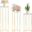 3 Pcs Cylinder Stands for Party, Gold Metal Pedestal Stand for Parties, Cilindros Para Decoraciones De Fiestas, Round Cake Pedestal for Weddings Party Birthday festival Backdrop Decoration, 13 11.8 10.6 inch