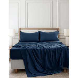 4-Piece 1800 Series Deep Pocket Bed Sheets Set, Navy Blue , 1 Flat sheet - 102" x 105" 1 Fitted Sheet - 78" x 80" 2 Emb Pillowcase - 20" x 40"