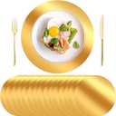 KesaPlan 100PCS Round Gold Placemats, 13" Disposable Paper Placemats for Dining Table, Mirrored Gold Charger Place Mat for Kitchen Banquet Table Setting Wedding Birthday Dinner Party Decor (Gold-100pcs)