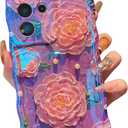 XIZYO Case for Samsung Galaxy S24 Ultra, Colorful Retro Oil Painting Flower Cute Floral Aesthetic Curly Wave Frame Laser Glossy Reflective Exquisite Stylish Cover Girly Women-Peony/Purple