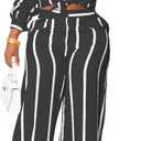 Elainone Women's 2 Piece Outfits Stripe Long Sleeve Button Down Shirt Wide Leg Long Pants with Pockets (X-Large, Black)