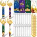 96 Pcs Eid/Ramadan Party Favors Gifts Eid Mubarak Candy Tubes with Ramadan Stickers Moon Shaped Cards Plastic Candy Servers Containers for Islamic Muslim Party Supplies Decorations