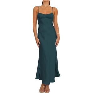 Satin Spaghetti Strap Backless Ruched Twist Cocktail Dresses for Women Silk Open Back Cut Out Midi Dress Wedding Guest Size M