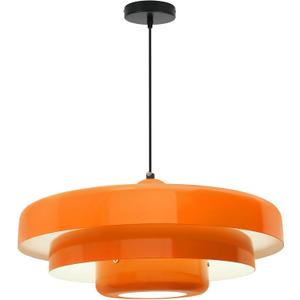 Mid Century Modern Orange Pendant Light, 17.7" Large 3-Layer Metal Shade Flush Mount Chandelier for Kitchen Island, Dining Room, Bar, Vintage Farmhouse Ceiling Light Fixture