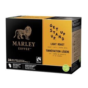 Marley Coffee Get Up Stand Up, Fairtrade Certified, Light Roast Coffee, Keurig K-Cup Brewer Compatible Pods, 24 Count, Best By: 10/27/2025