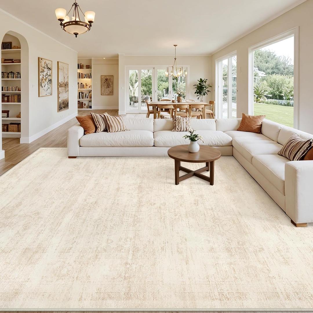 10x12 Area Rugs Living Room: Bedroom Washable Carpet Retro Beige