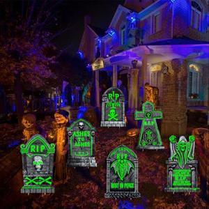 6Pcs Halloween Graveyard Decor, 16"x25" Glow in The Dark Tombstones for Outdoor Displays, Durable and Waterproof Gravestones, Light up Spooky Cemetery Decorations for Halloween