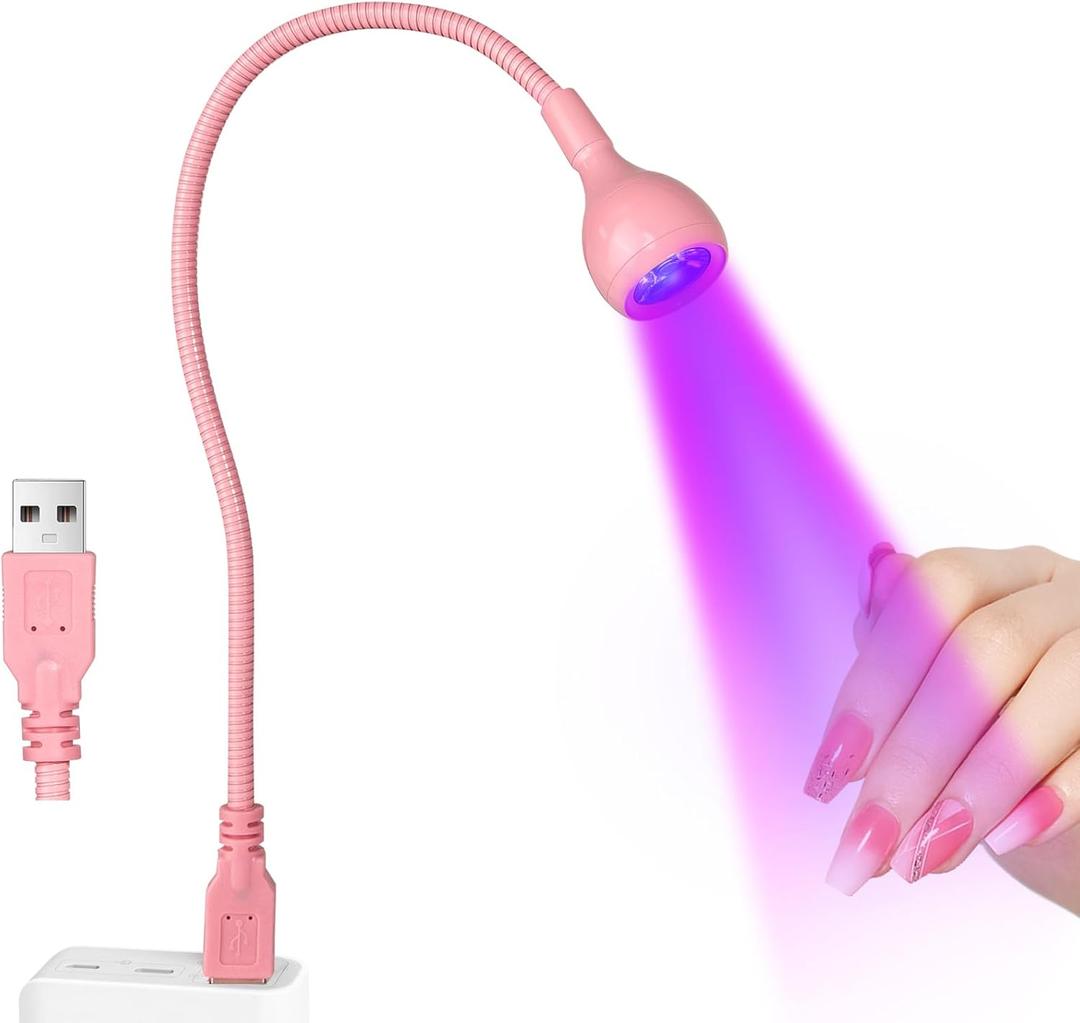 AORAEM UV LED Nail Lamp, 3W Portable Duck Neck UV Nail Lamps Dryer Gel Polish Curing Light with Pink Gooseneck for Gel Nails Tips USB Plug Play Nails Salon and Home DIY (Small)