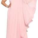 Sexy Jumpsuits for Women One Shoulder Ruffle Patchwork Elastic Wide Leg Long Pants Elegant Jumpsuit Rompers (3X-Large, Pink)