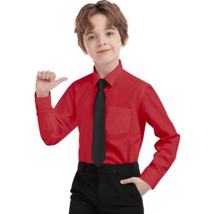 Boys Dress Shirts Long Sleeve, Boys Button Down Shirt Wrinkle-Free for Formal & Casual (Not Tie)
