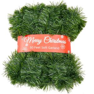 50 Foot Soft Christmas Garland, Non-lit Christmas Garland Ideal for Indoor and Outdoor Decor, Green Tinsel Garland for Holiday Wedding Party Decoration