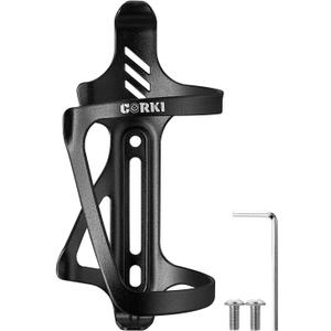 Corki Cycles Left Side Load Water Bottle Cage, Side Entry Bike Water Bottle Holder for Road & Mountain Bikes - 1 Pack - Black-Aluminum Alloy