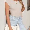 Sidefeel Womens Tops Casual Crewneck Cap Sleeve Tops Ribbed Raw Hem Summer T Shirts Slim Fit Basic Tees Blouses (S)