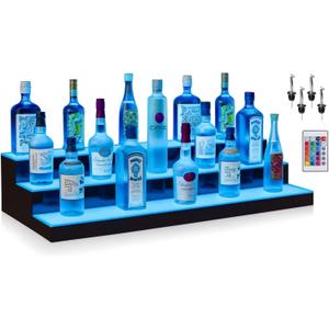 Boss Premium BarUSA LED Lighted Bar Shelf Display Liquor Bottle Alcohol Whiskey Shelves Rack Stand Tray Units for Home Bar Living Room Accessories and Decor - Designed in USA (3-Step, 28 Inch) (Acrylic)