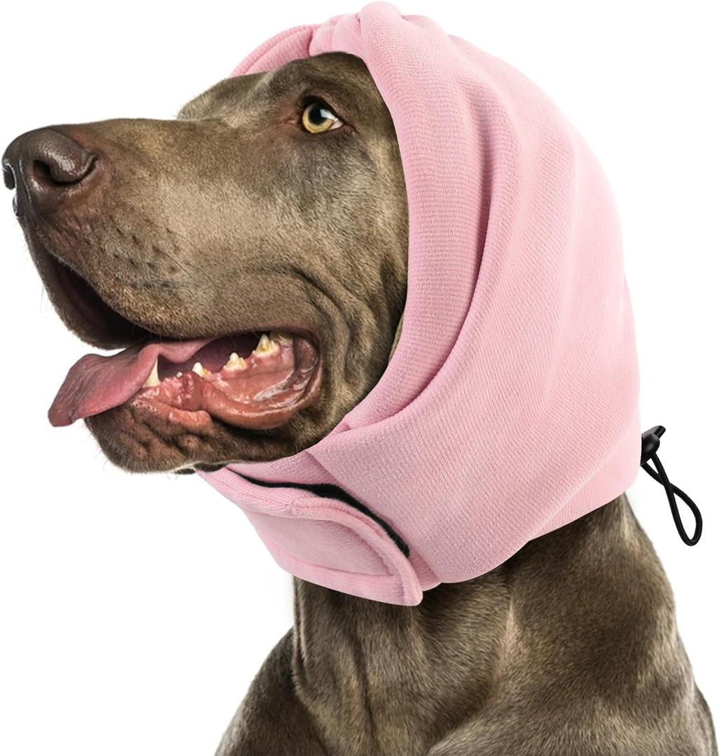 SUNFURA Dog Calming Hoodie, No Shake Ear Wraps for Dogs Anxiety Relief, Pet Ear Cover Muffs Noise Protection for Firework, Grooming, Force Drying, Pet Neck Warmer for Noise Cancelling, Pink L (Large, Light Pink)