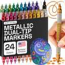 ARTISTRO Only 23 Metallic Dual-Tip Acrylic Paint Markers for Rock, Canvas, Glass, Wood, & More Fine + Brush Tips