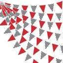 32Ft Red Black White Checkered Racing Car Party Decorations Race Car Triangle Flag Pennant Banner Fabric Garland Streamer for Kids Two Fast Birthday NASCAR Baby Shower BBQ Bar Picnic Outdoor Decor
