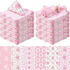 12 Pcs Spring Floral Cloth Napkins 6 Patterns Washable Dinner Tea Party Napkins Reusable Plant Floral Square Napkin Cotton Towel Decorative for Spring Wildflower Party (Pink Flowers)
