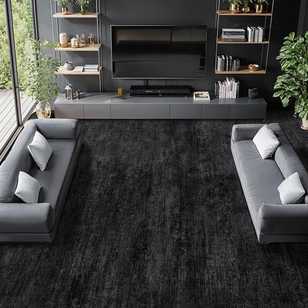 Washable Rug 8x10 Area Rugs for Living Room - Stain Resistant Non-Slip Backing Boho Rug for Bedroom,Durable & Ultra-Thin Vintage Large Area Rug(8x10,Black)