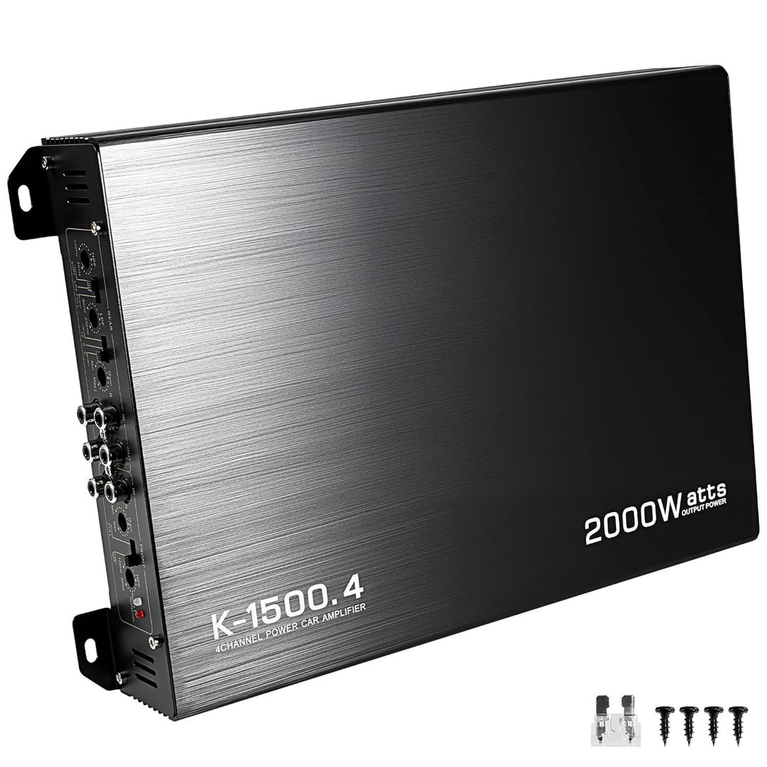 4 Channel Amplifier Car Audio, 2000W High Output Car Stereo Subwoofer Amplifier, Class A/B, 200 x 4 Watts 2 Ohm, Bridgeable, Bass Boost, MOSFET Power Supply, for Cars Trucks