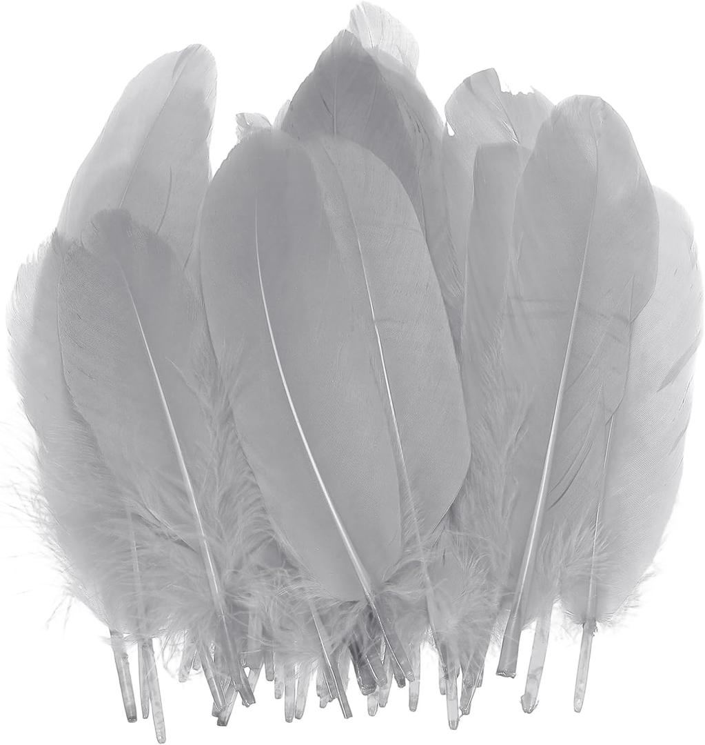 PATIKIL 6-8 Inch(15-20 Cm) Feathers, 100 Pack Long Artificial Goose Feather Dream Catcher DIY Natural Goose Women Hats Trimming for Wedding Party Crafts, Gray