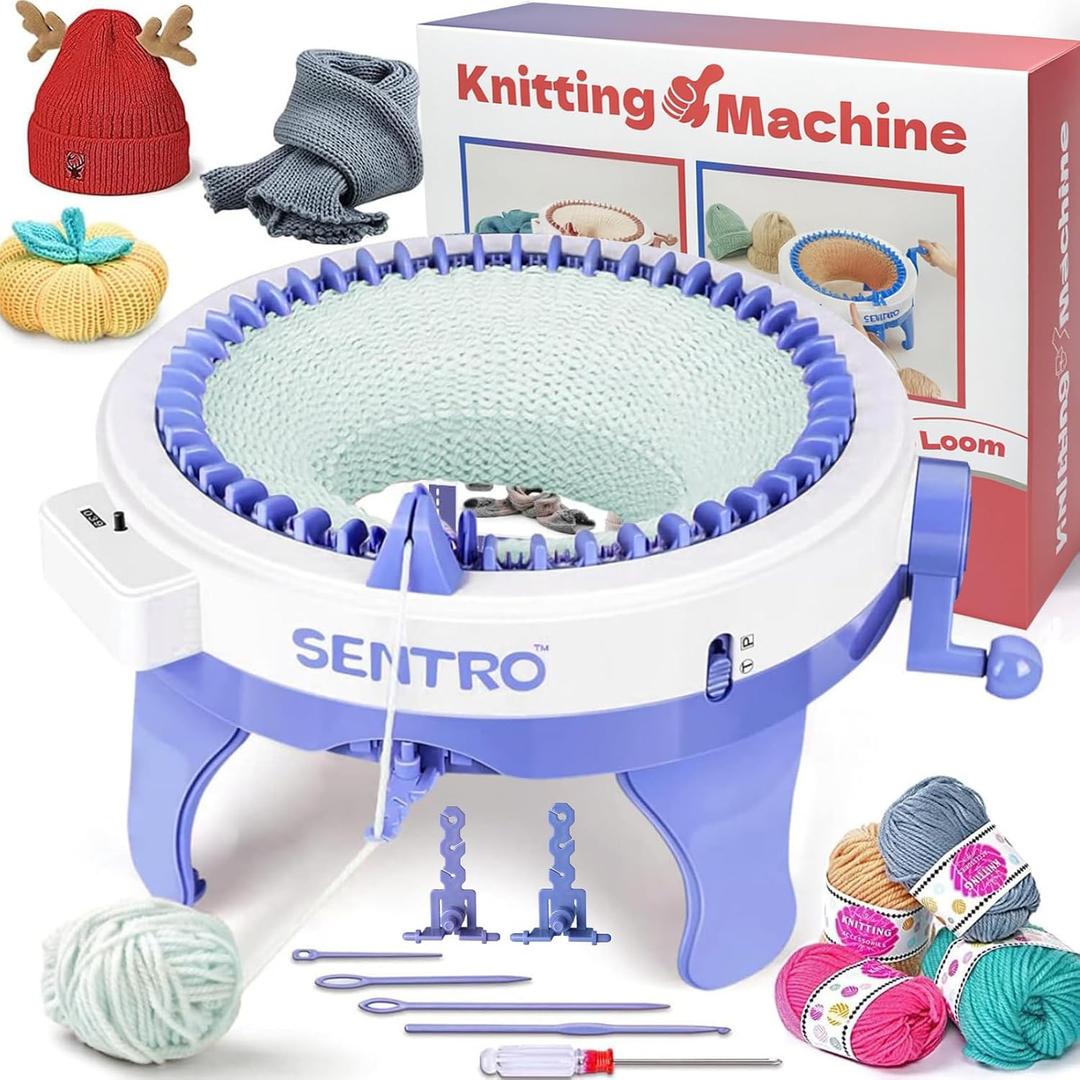 SENTRO Knitting Machine 48 Needles,Smart Circular Knitting Machine, Knitting Crochet Machine with Row Counter,Knitting Loom Machine for Adults,DIY Board Rotating Double Knit Kit, 48 NeedlesB