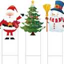 3 Piece Christmas Decorative Metal Stakes 27 Inch Yard Metal Snowman, Christmas Tree and Santa Claus Christmas Decor for Outdoor Decorations, for Front Door, Lawn, Garden, Patio